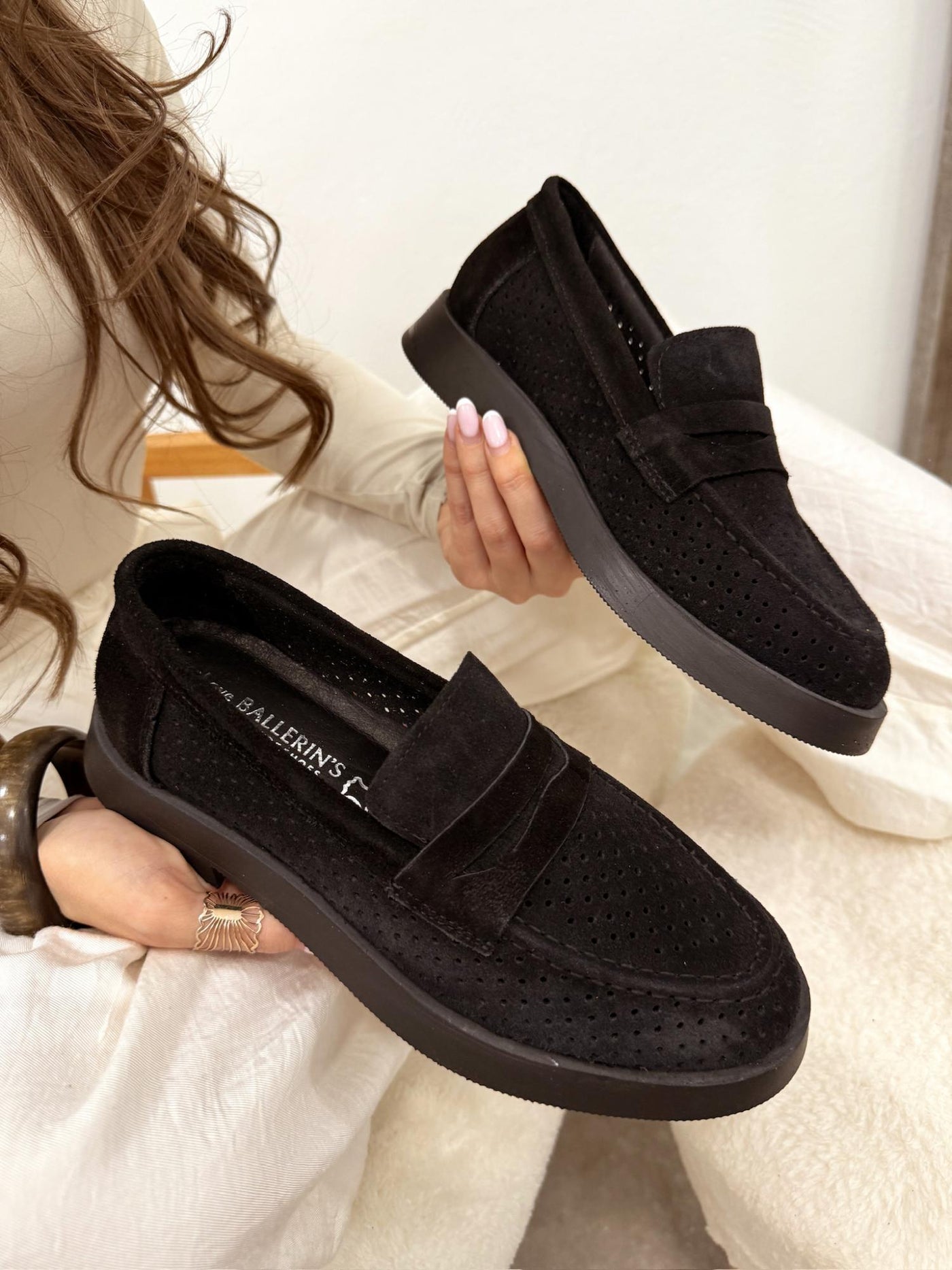 Flache Lederschuhe G209 - SCHWARZ