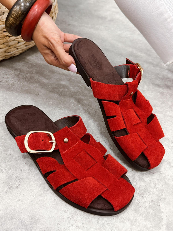 Leather slippers G366 - RED