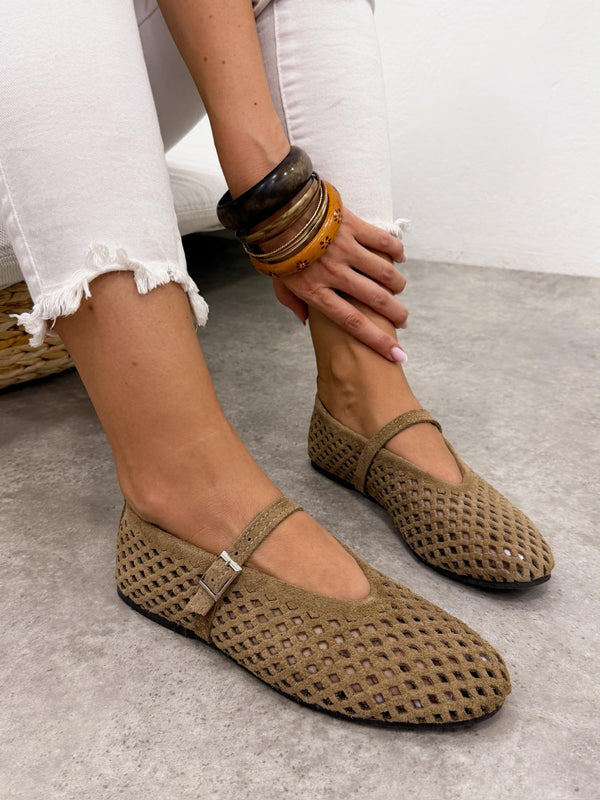 Leather ballet flats G437 - BEIGE