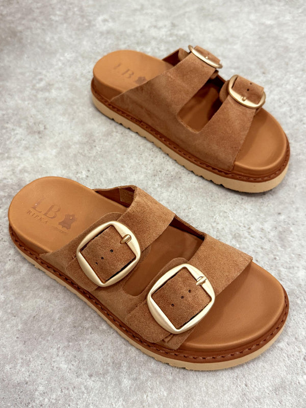 Leather slippers G141 - CAMEL