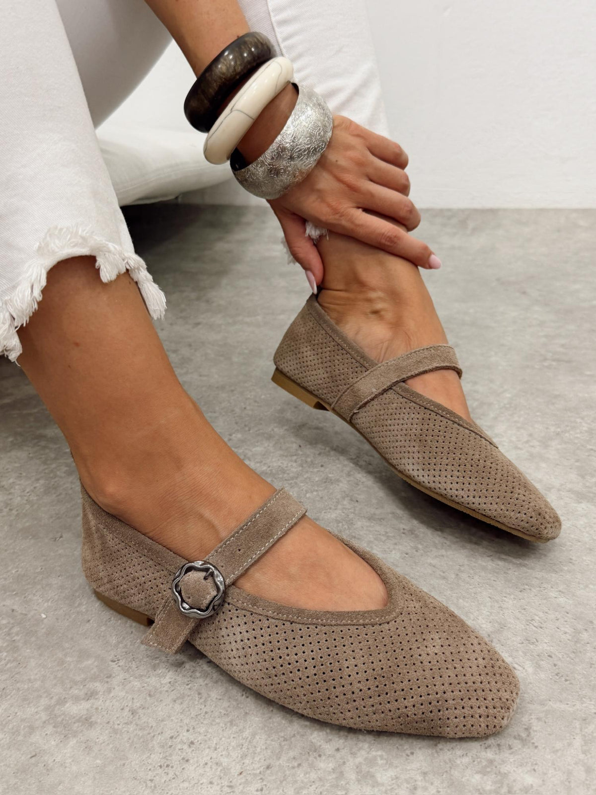 Flache Lederschuhe G467 - BEIGE