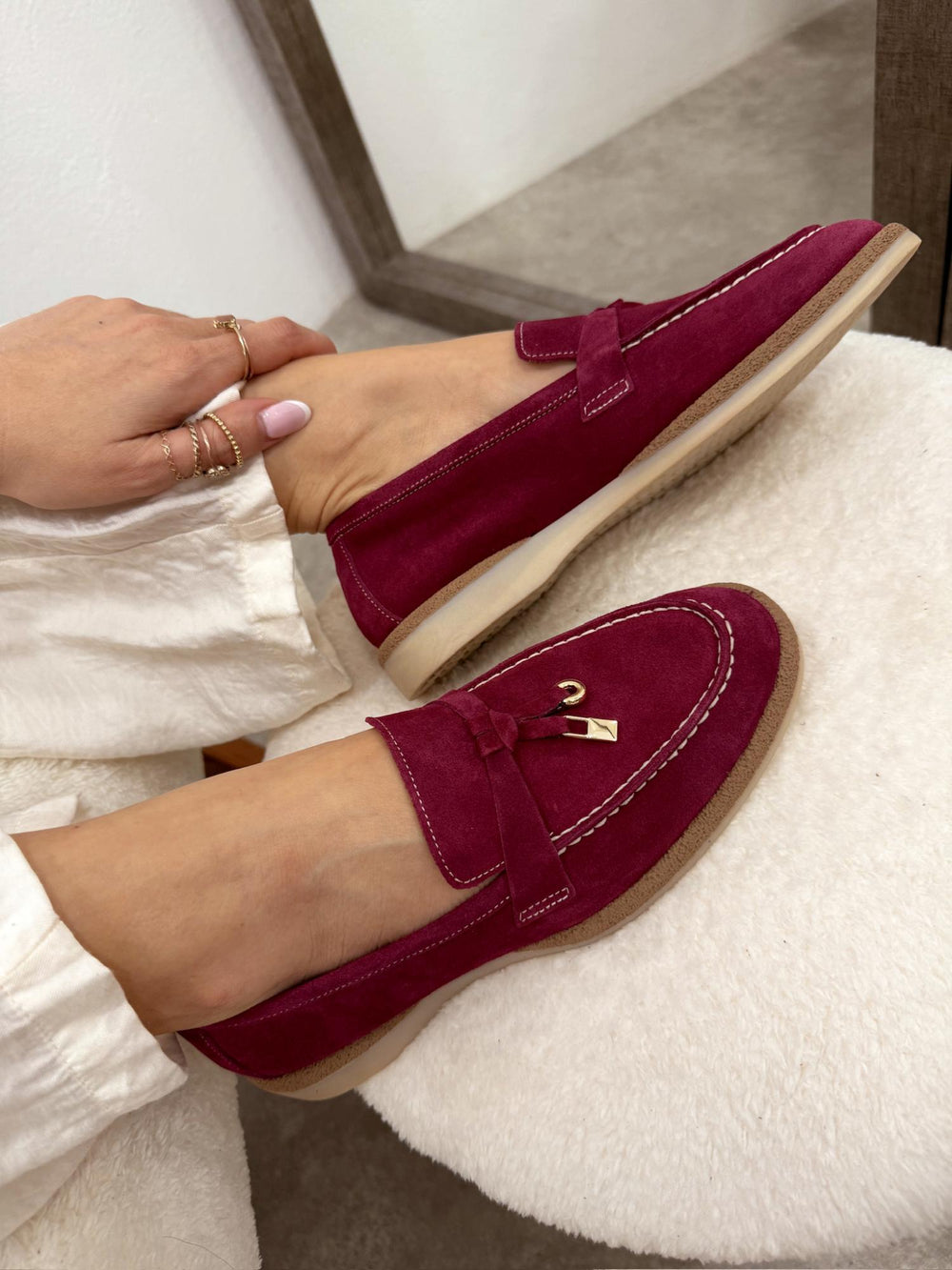 Flat leather shoes G128 - PINK