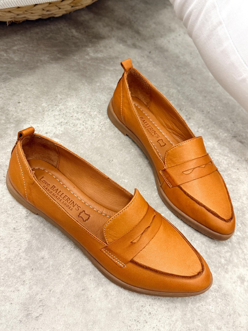 Pantofi plați din piele  G420 - CAMEL