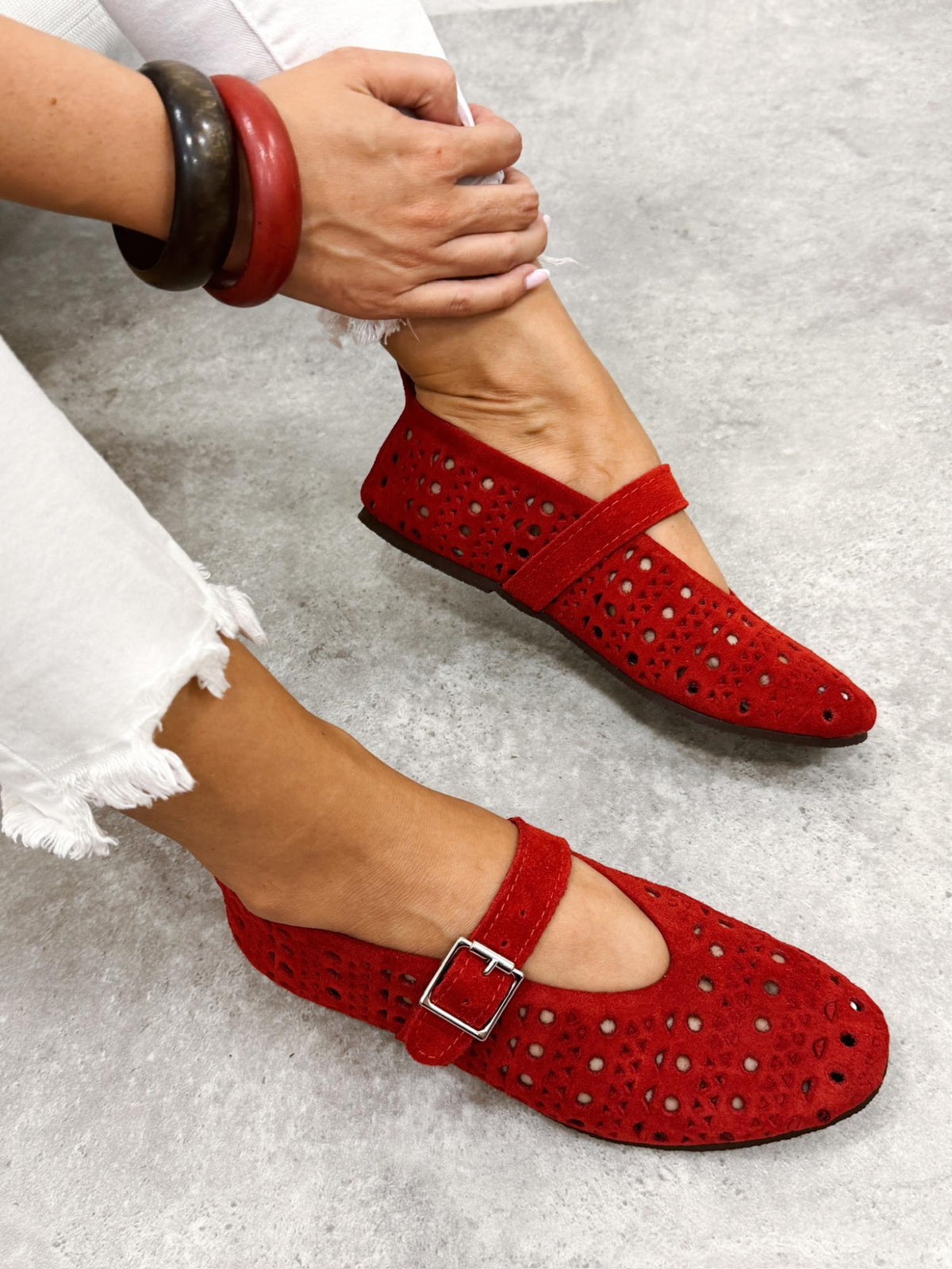 Leather ballet flats G374 - RED