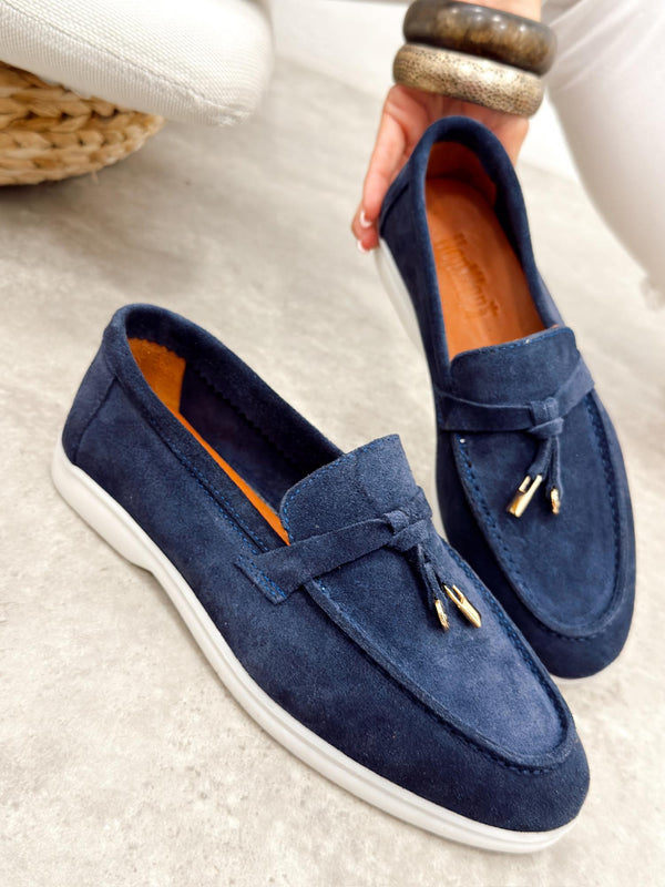 Flat leather shoes G518 - NAVY