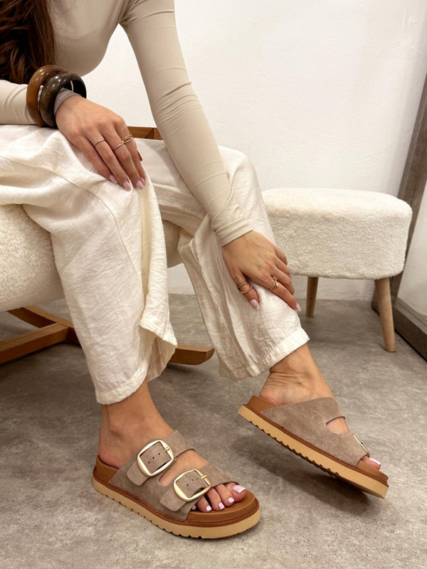 Leather slippers G141 - TAUPE