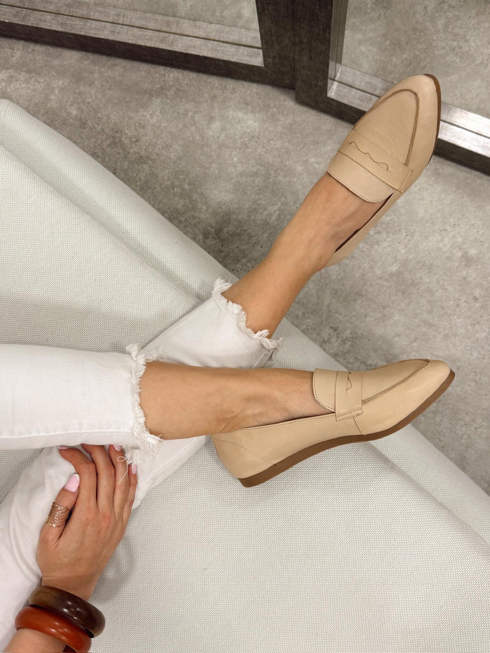 Flache Lederschuhe G193 - BEIGE
