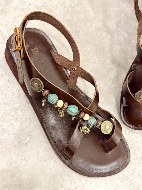 Leather sandals G409 - BROWN