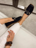 Flat leather shoes G195 - BLACK