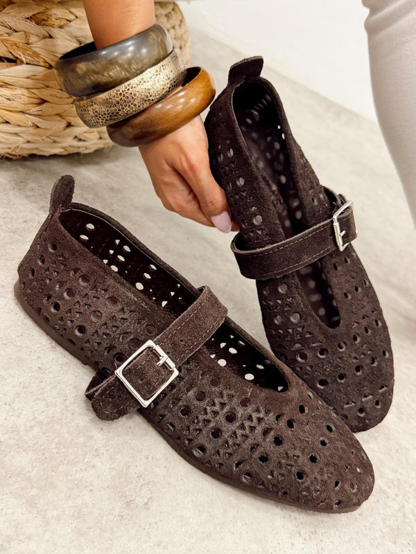 Leather ballet flats G374 - BROWN