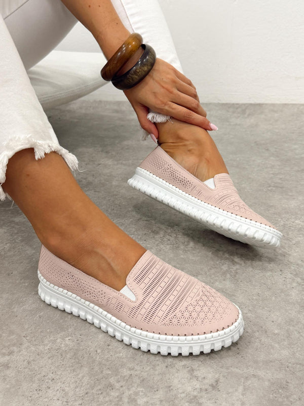 Flat leather shoes G397 - POWDER ROSE