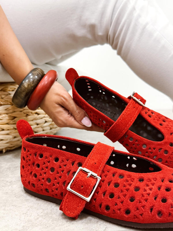 Leather ballet flats G374 - RED