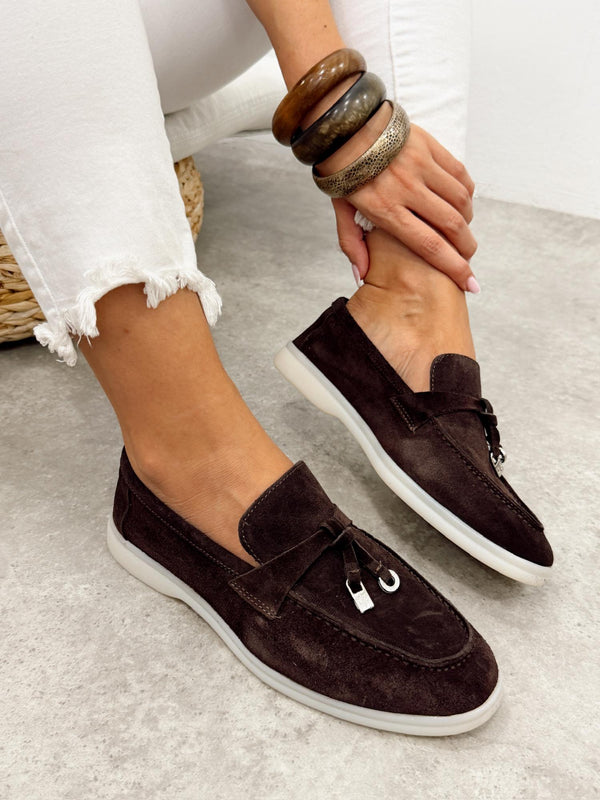 Flat leather shoes G459 - BROWN