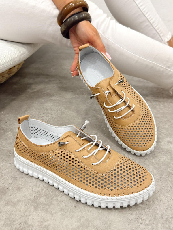 Leather sneakers G398 - CAMEL