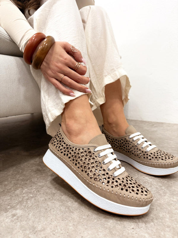 Leather sneakers G165 - BEIGE