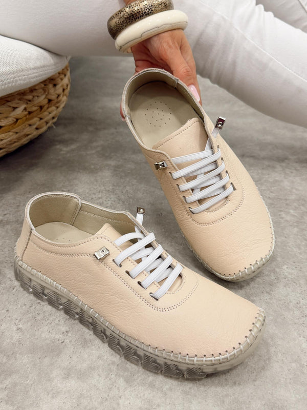 Leather sneakers G451 - BEIGE