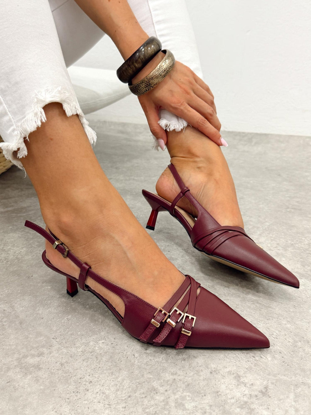 Leather sandals G382 - WINE RED