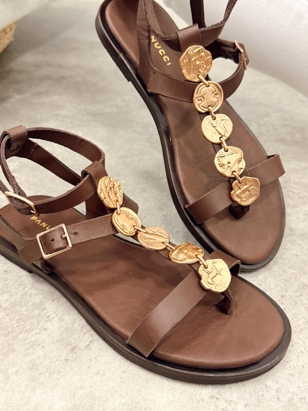 Leather sandals G408 - BROWN