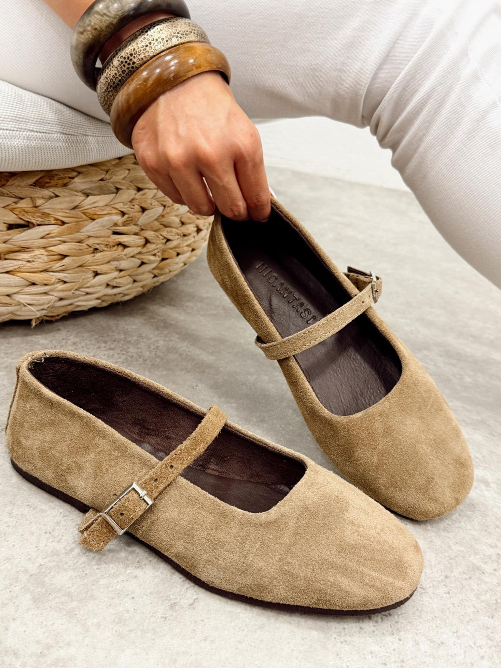 Leather ballet flats G375 - BEIGE