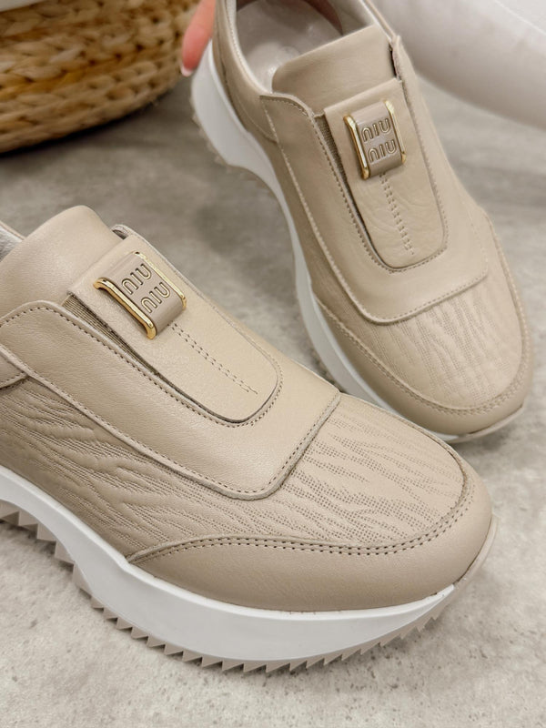 Leather sneakers G455 - BEIGE