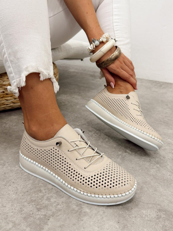 Leather sneakers G453 - BEIGE