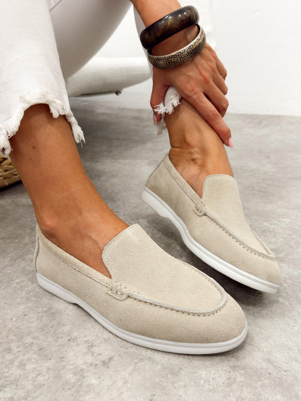 Flat leather shoes G517 - LIGHT BEIGE