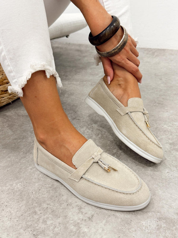 Flat leather shoes G518 - LIGHT BEIGE