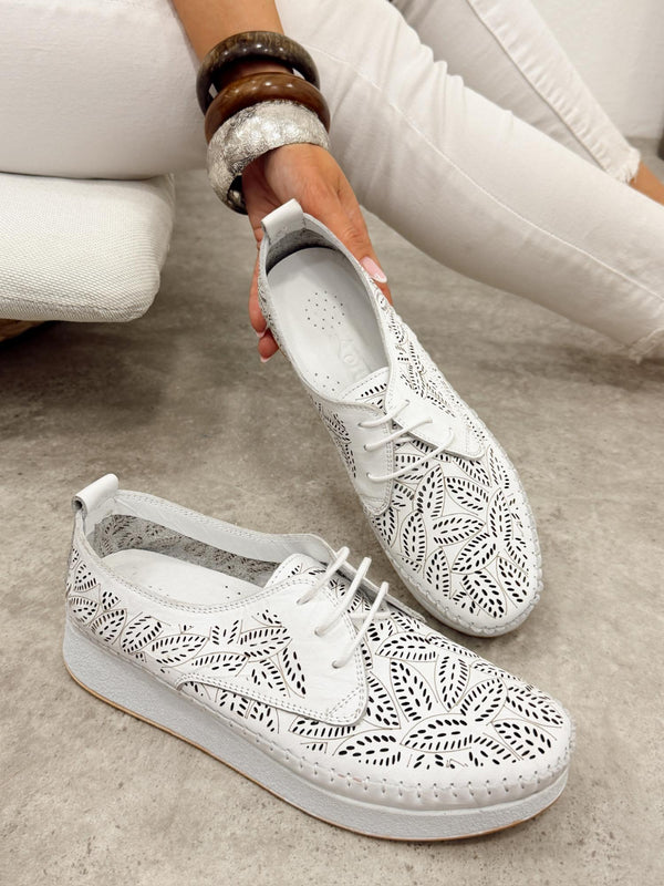 Leather sneakers G449 - WHITE