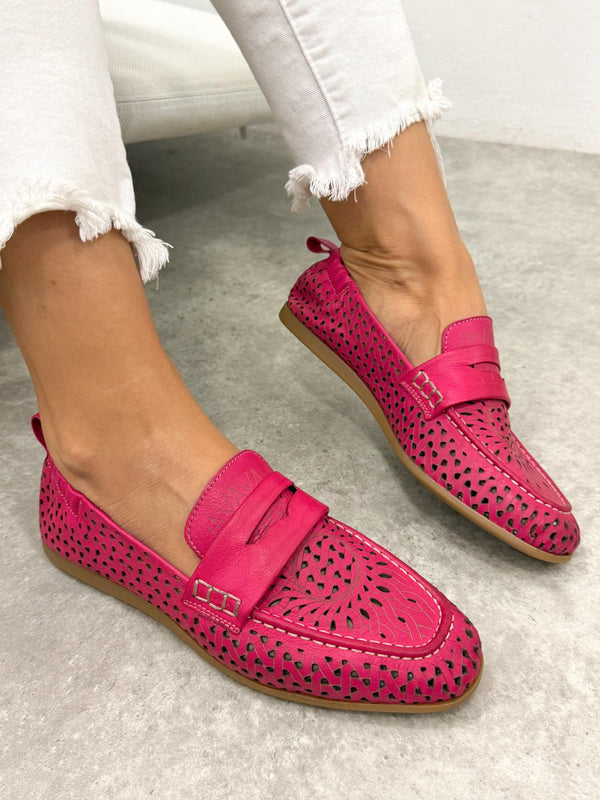 Flat leather shoes G421 - PINK