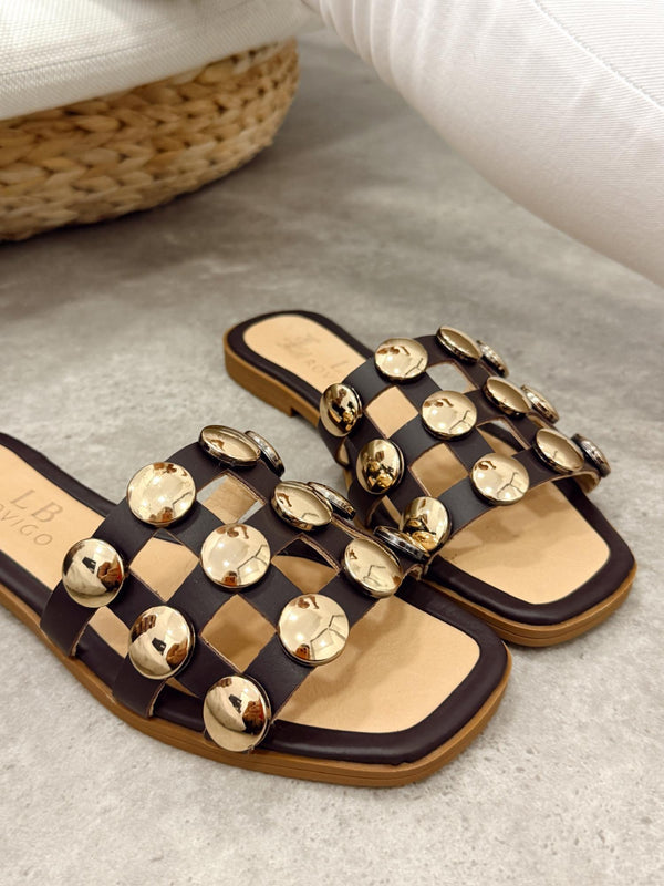 Leather slippers G401 - BROWN