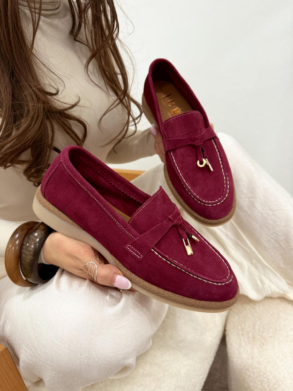 Flat leather shoes G128 - PINK