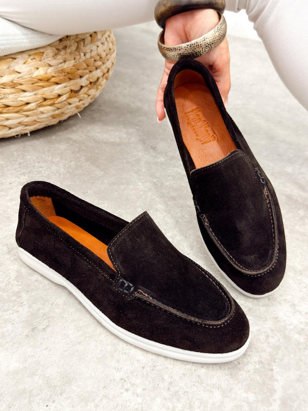 Flat leather shoes G517 - BROWN