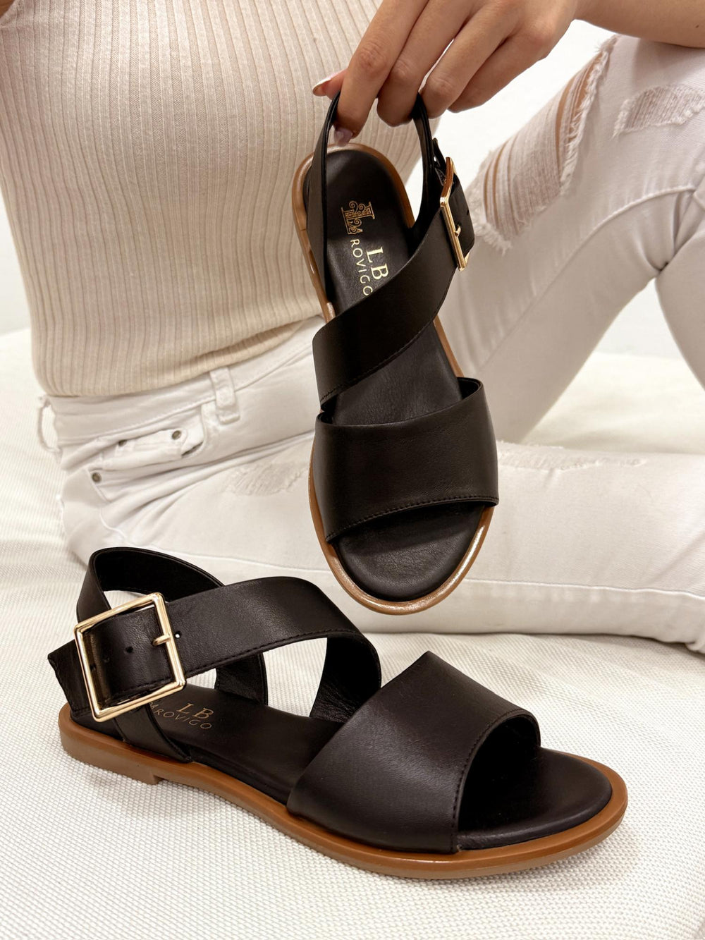 Leather sandals G177 - BLACK