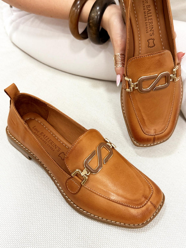 Flat leather shoes G195 - CAMEL