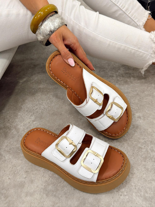 Leather slippers G402 - WHITE