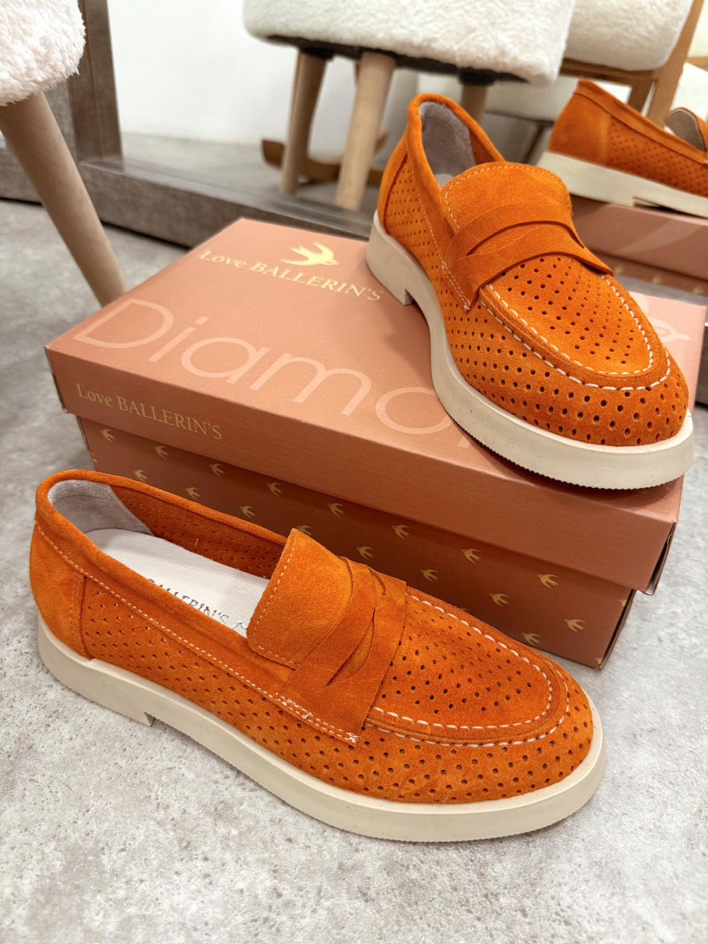 Flache Lederschuhe G209 - ORANGE