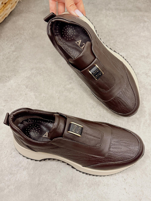 Leather sneakers G455 - BROWN
