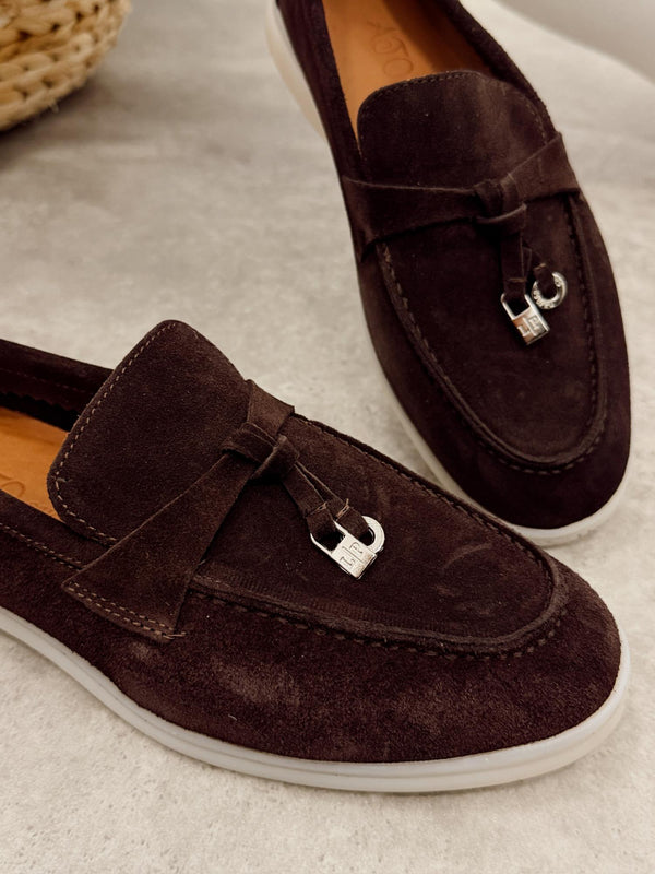 Flat leather shoes G459 - BROWN