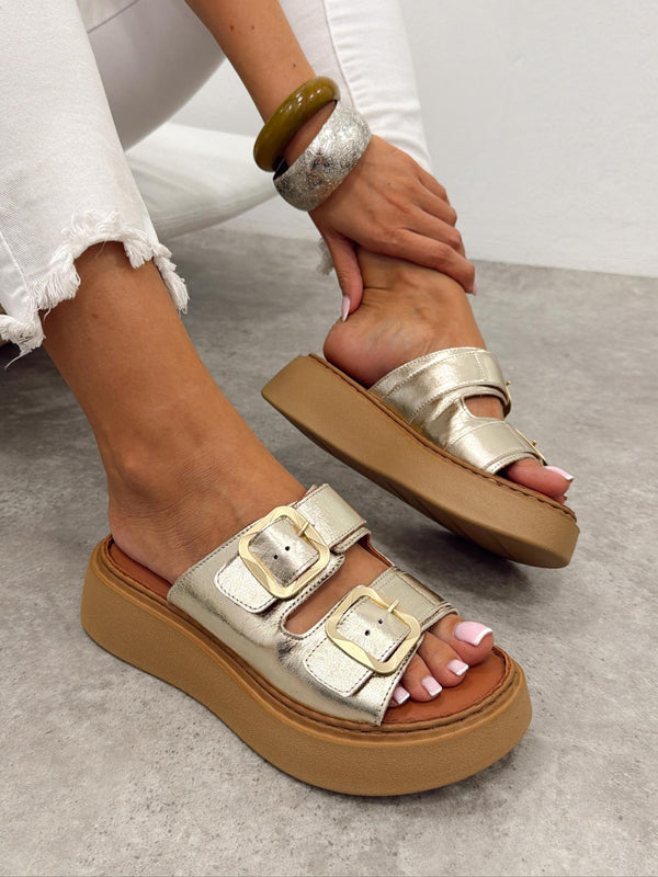 Leather slippers G402 - GOLD