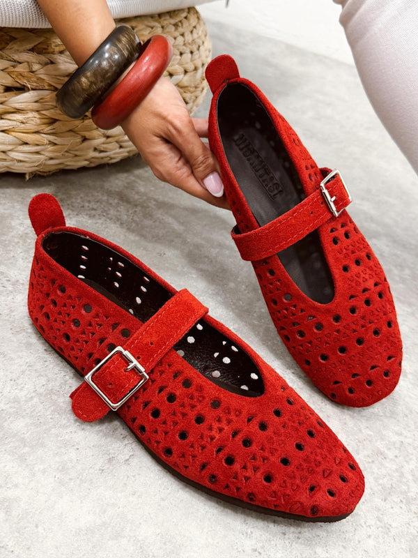 Leather ballet flats G374 - RED