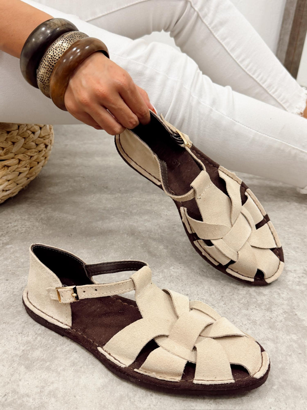 Leather sandals G369 - LIGHT BEIGE