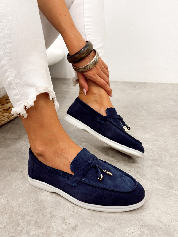 Flat leather shoes G518 - NAVY