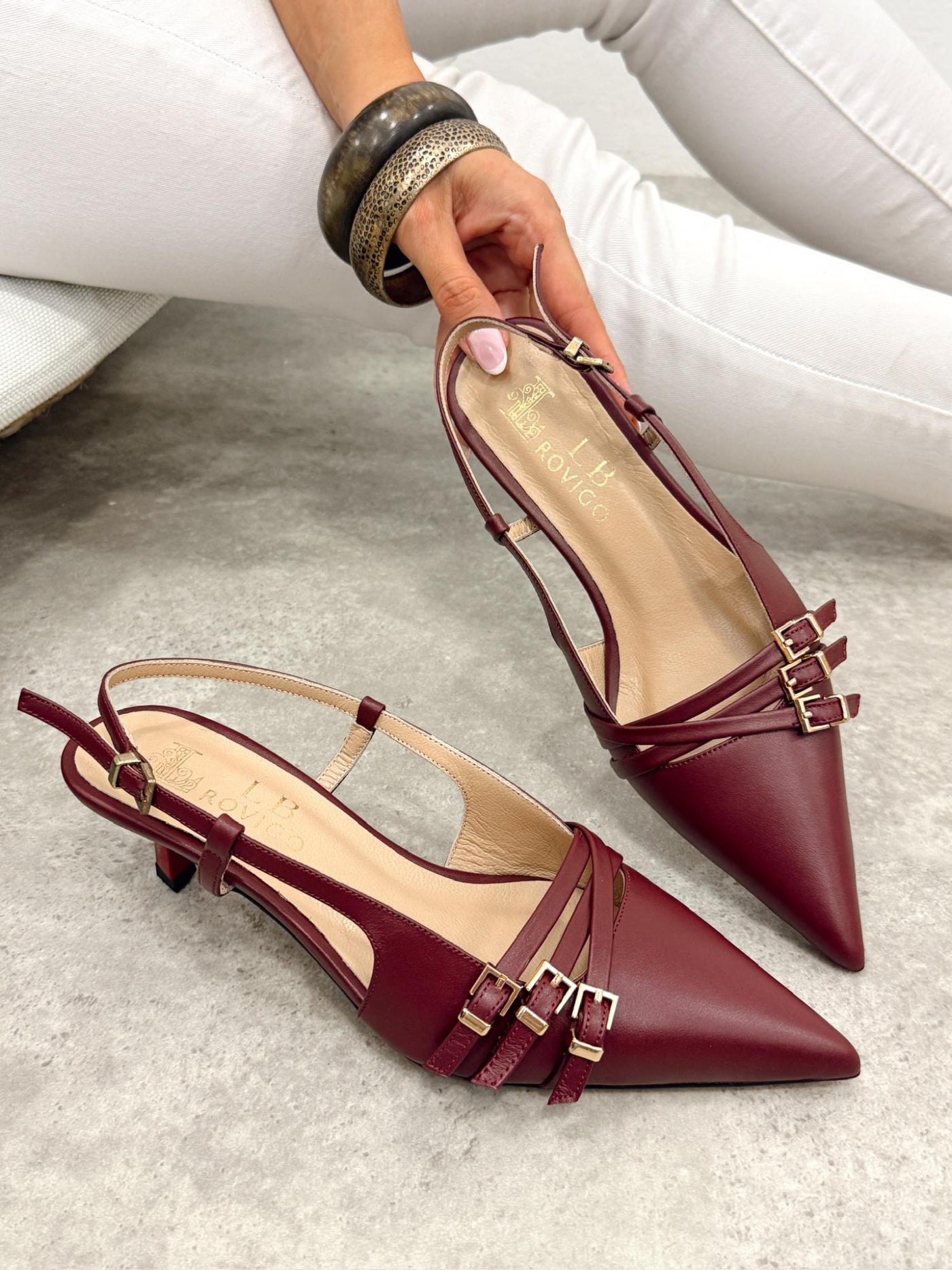 Leather sandals G382 - WINE RED