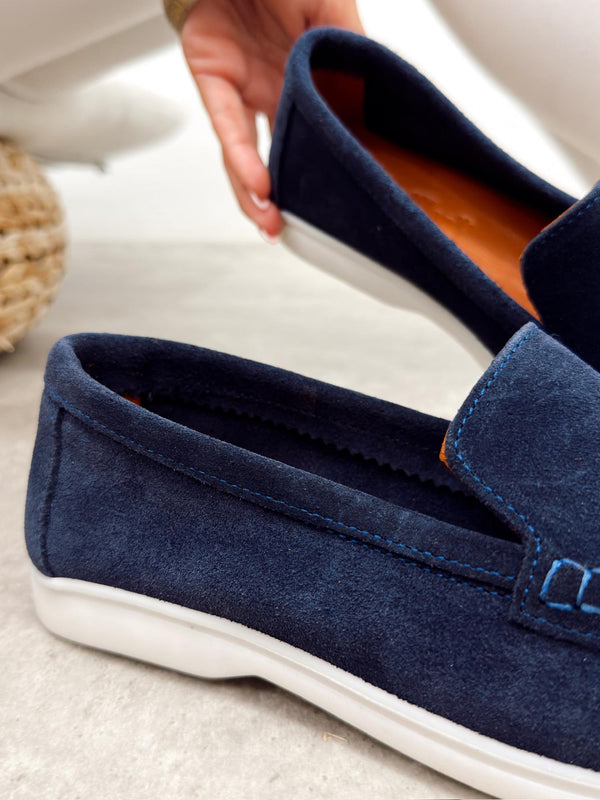 Flat leather shoes G517 - NAVY