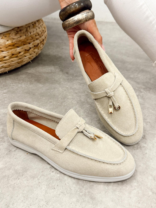 Flat leather shoes G518 - LIGHT BEIGE