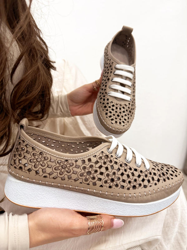 Leather sneakers G165 - BEIGE