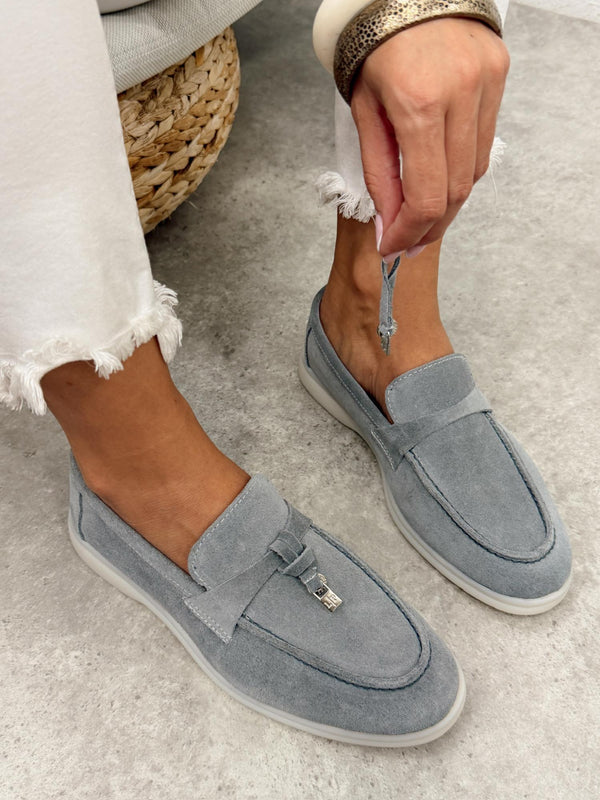 Flat leather shoes G459 - GREY