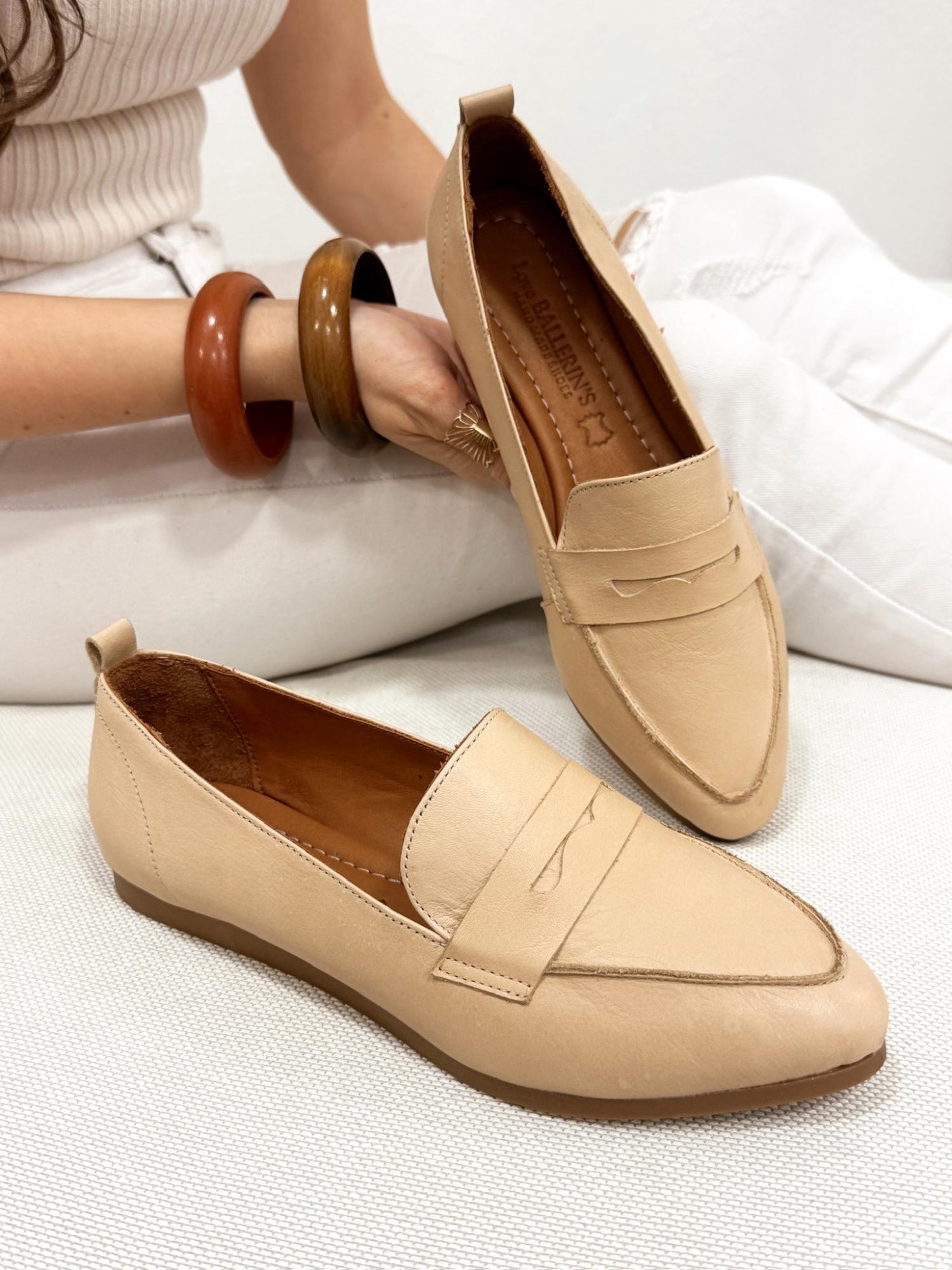 Flache Lederschuhe G193 - BEIGE