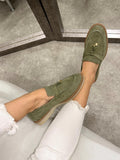 Flat leather shoes G128 - GREEN