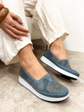 Flache Lederschuhe G166 - BLAU